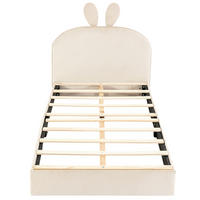 KINDERBETT 90/200 cm DE-04197, mit Kaninchen-Kopfteil und Samtbezug, in Beige - Beige, Holz (90/200cm) - ComfortXL