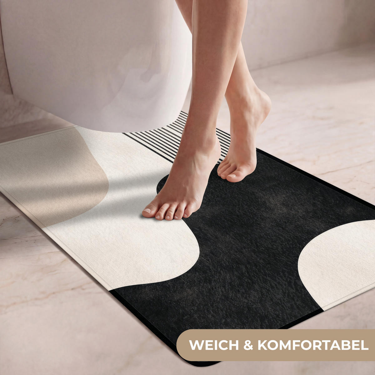 WC-VORLEGER Abstrakt - Japandi - Beige - Modern Toilettenvorleger 60x90 cm - Beige, Kunststoff/Textil (60/1cm) - OnlyWow