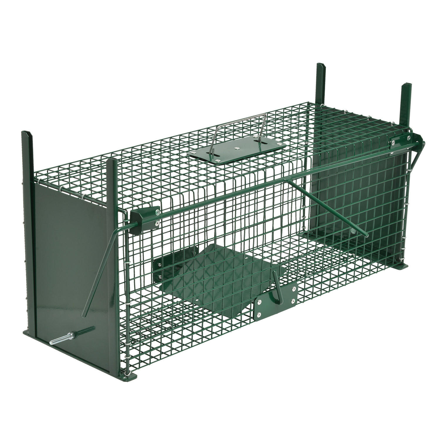MOORLAND Safe 5067 Lebendfalle 21 x 23 x 61 cm, 2 Eingänge, pulverbeschichtetes 1,8 mm Drahtgitter (RAL 6005) - Grün, Holz (21/23/61cm) - Moorland
