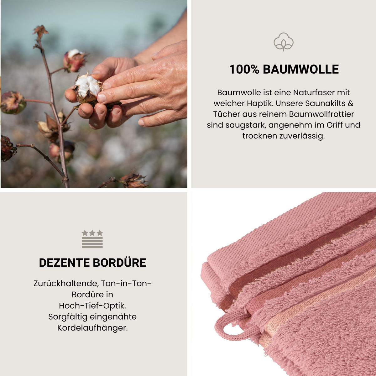 WASCHHANDSCHUHSET Skyline Color - 5-teilig - 16x22 cm - Altrosa - Altrosa, Textil (16/22cm) - SCHIESSER