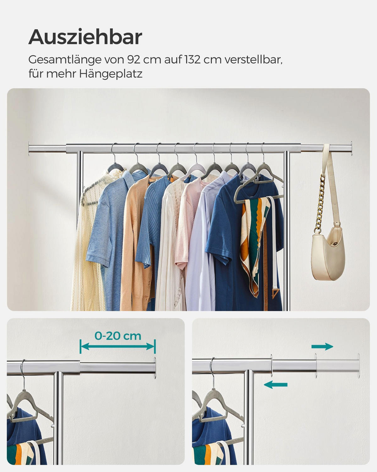 KLEIDERSTÄNDER Banjul - Silberfarben, Metall (132/160/45.4cm) - Hansiro