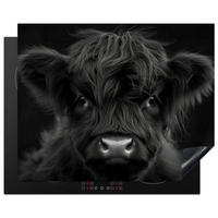 HERDABDECKPLATTE Scottish Highlander - Schwarz - Kalb - Kuh Herdabdeckung Induktionsfeld 65x52 cm - Schwarz, Kunststoff (65/52/0.2cm) - MuchoWow