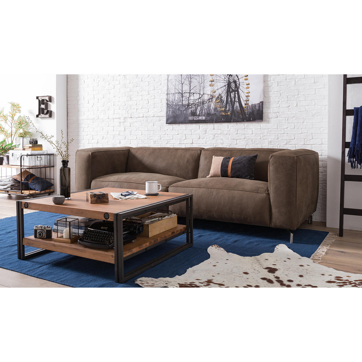 COUCHTISCH mit Ablage - Akazie massiv / Metall, 90 cm - Akaziefarben, Holz (90/90/40cm) - home24