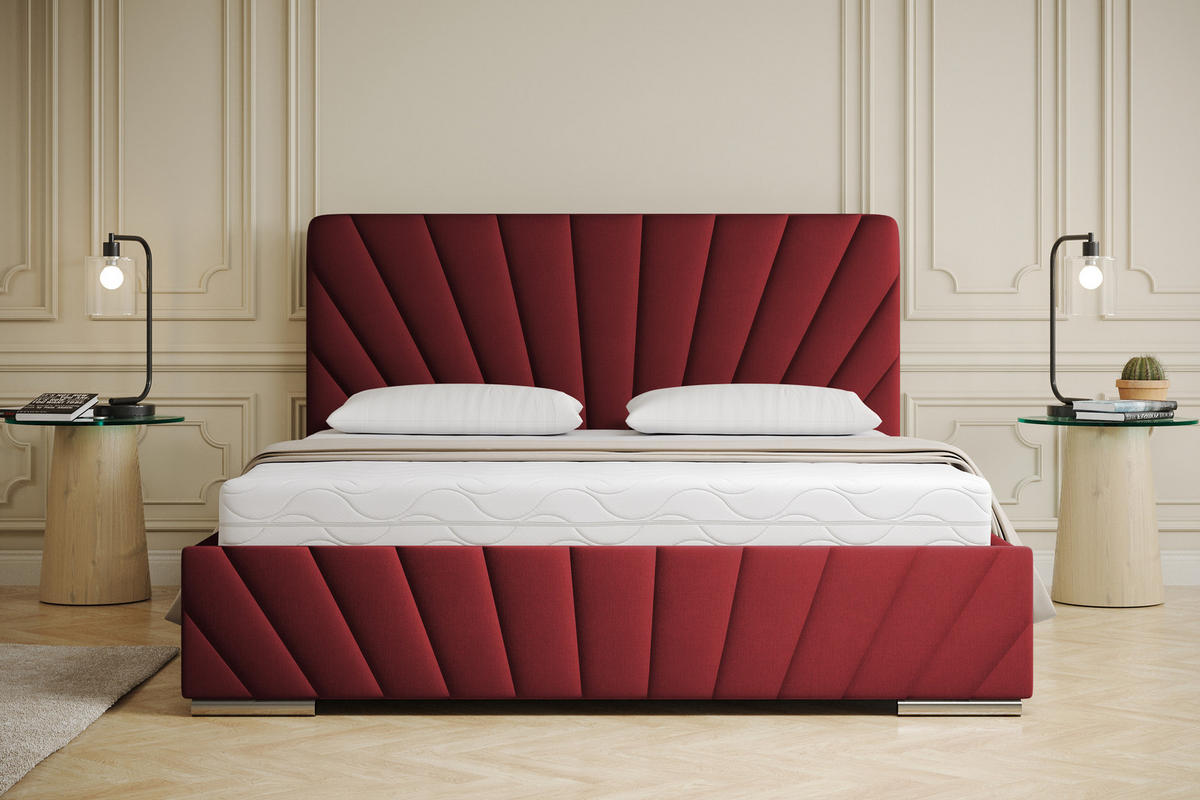 POLSTERBETT Ray 160 x 200 cm mit Bettkasten, Lattenrost und Taschenfederkernmatratze Pocket - Rot - Rot, Holz (160/206cm) - Panda Möbel