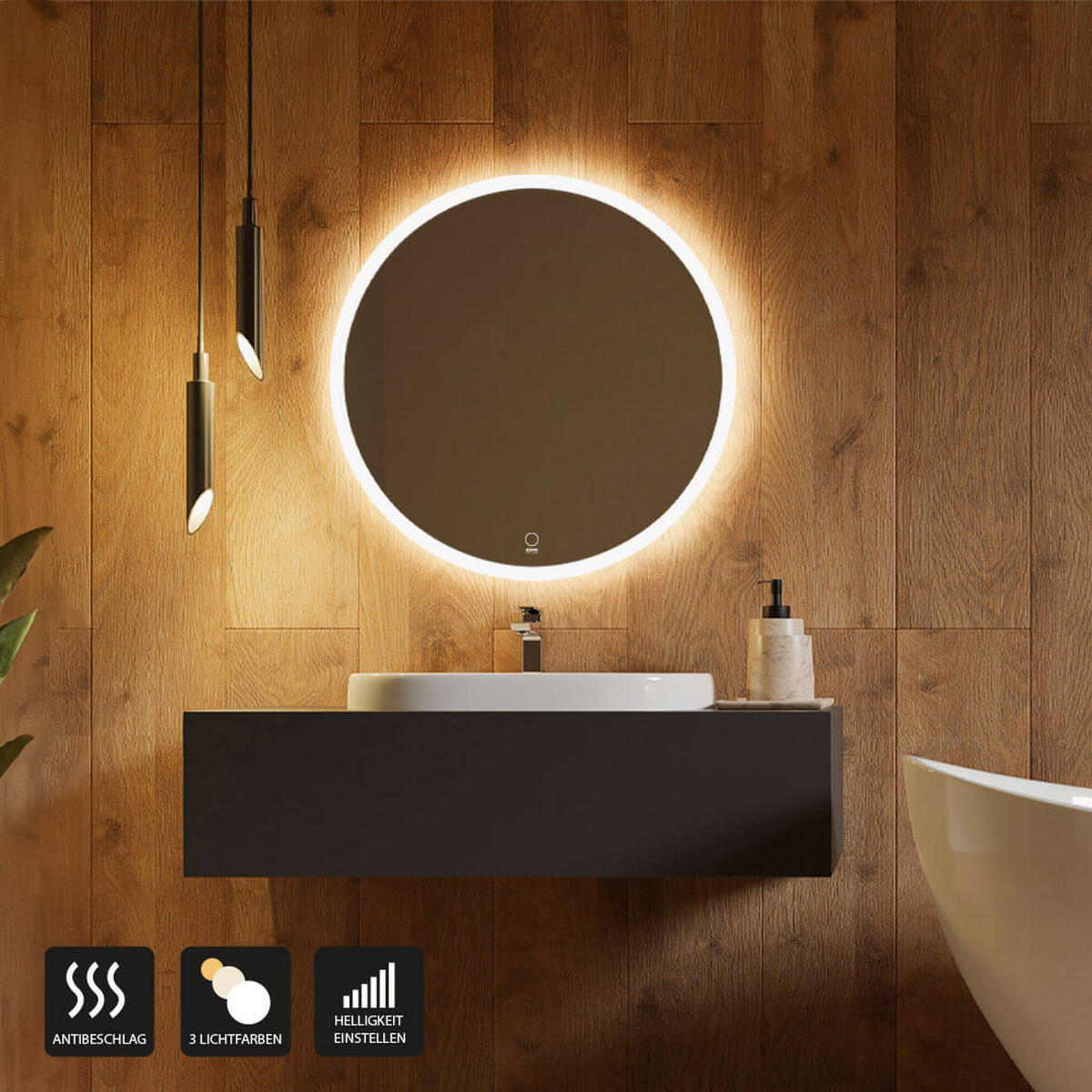 LED-SPIEGEL EMMI - 80 cm - Weiß, Glas (80/80/1cm) - Home Deluxe