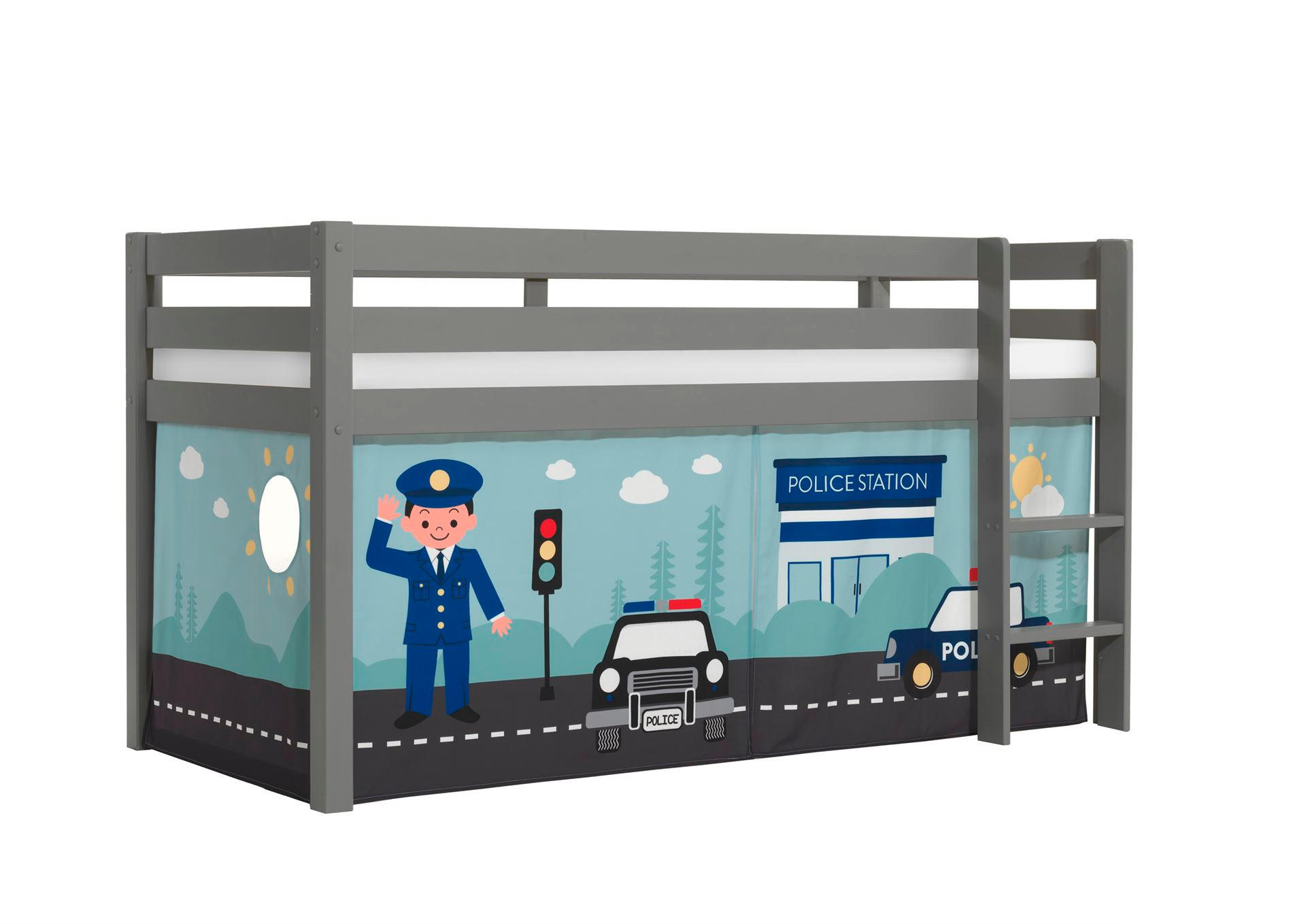 KINDERBETT Karolina 210x114x106 Massivholz Grau Textilset Polizei - Grau/Hellblau, Holz (90/200cm) - 58aufmkessel