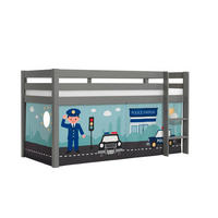 KINDERBETT Karolina 210x114x106 Massivholz Grau Textilset Polizei - Grau/Hellblau, Holz (90/200cm) - 58aufmkessel