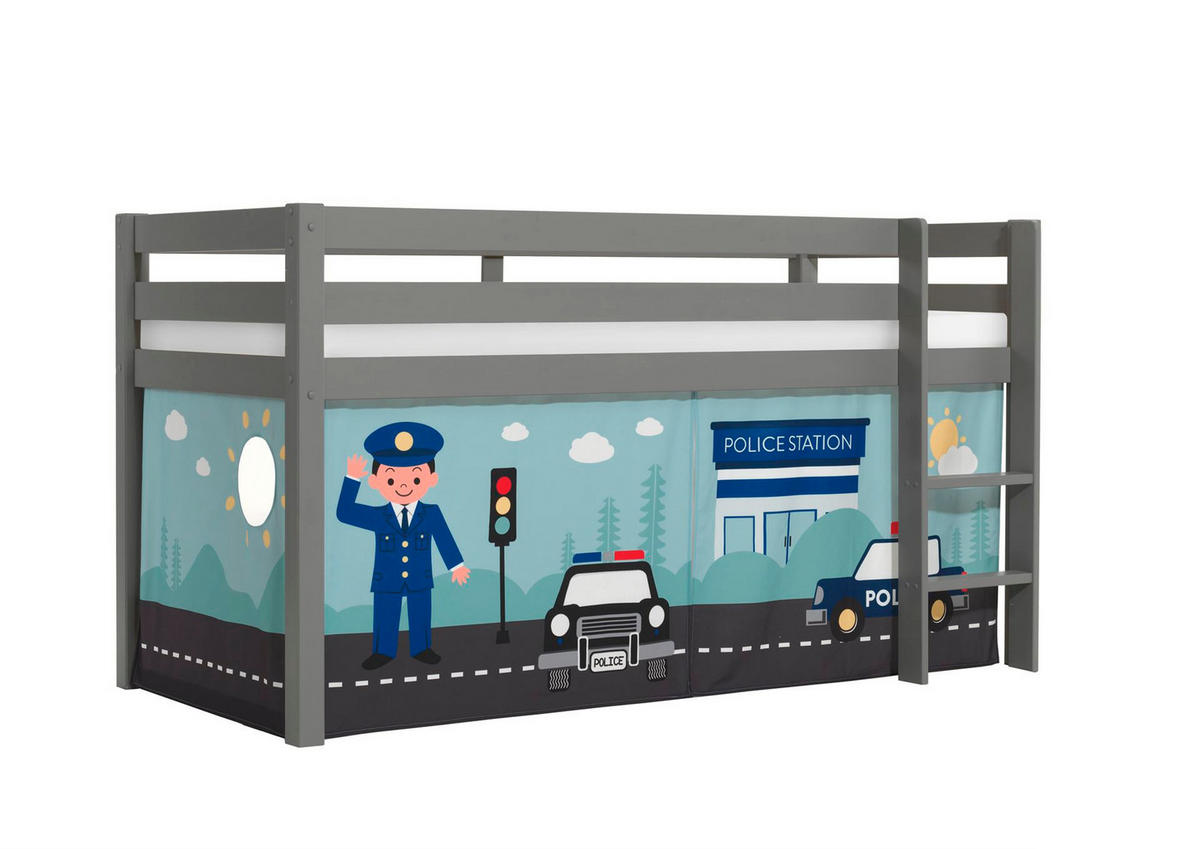KINDERBETT Karolina 210x114x106 Massivholz Grau Textilset Polizei - Grau/Hellblau, Holz (90/200cm) - 58aufmkessel
