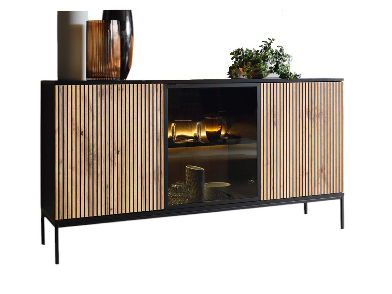 SIDEBOARD mit Fronten gefräst LINO Eiche wotan - Eiche Wotan, Holzwerkstoff (154/166/39cm) - Compleo24