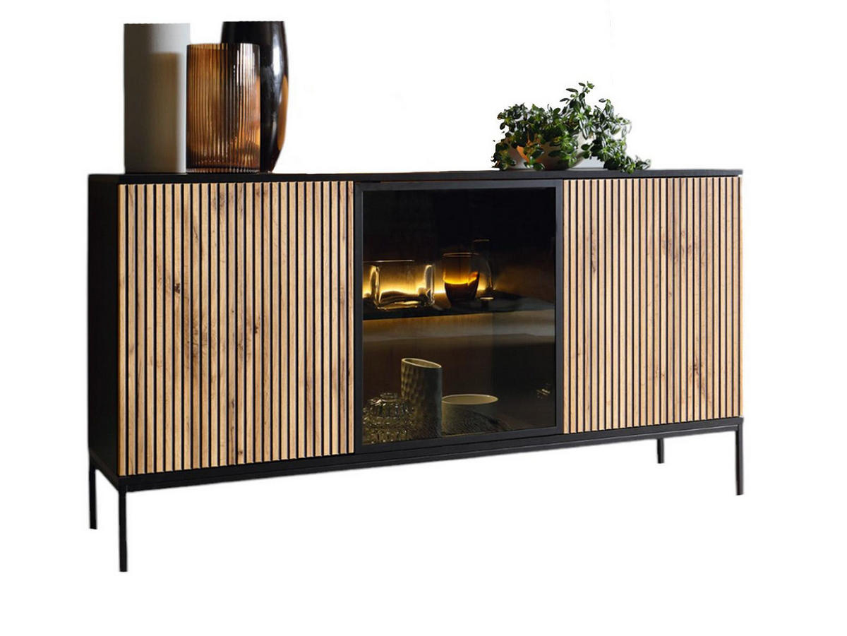 SIDEBOARD mit Fronten gefräst LINO Eiche wotan - Eiche Wotan, Holzwerkstoff (154/166/39cm) - Compleo24