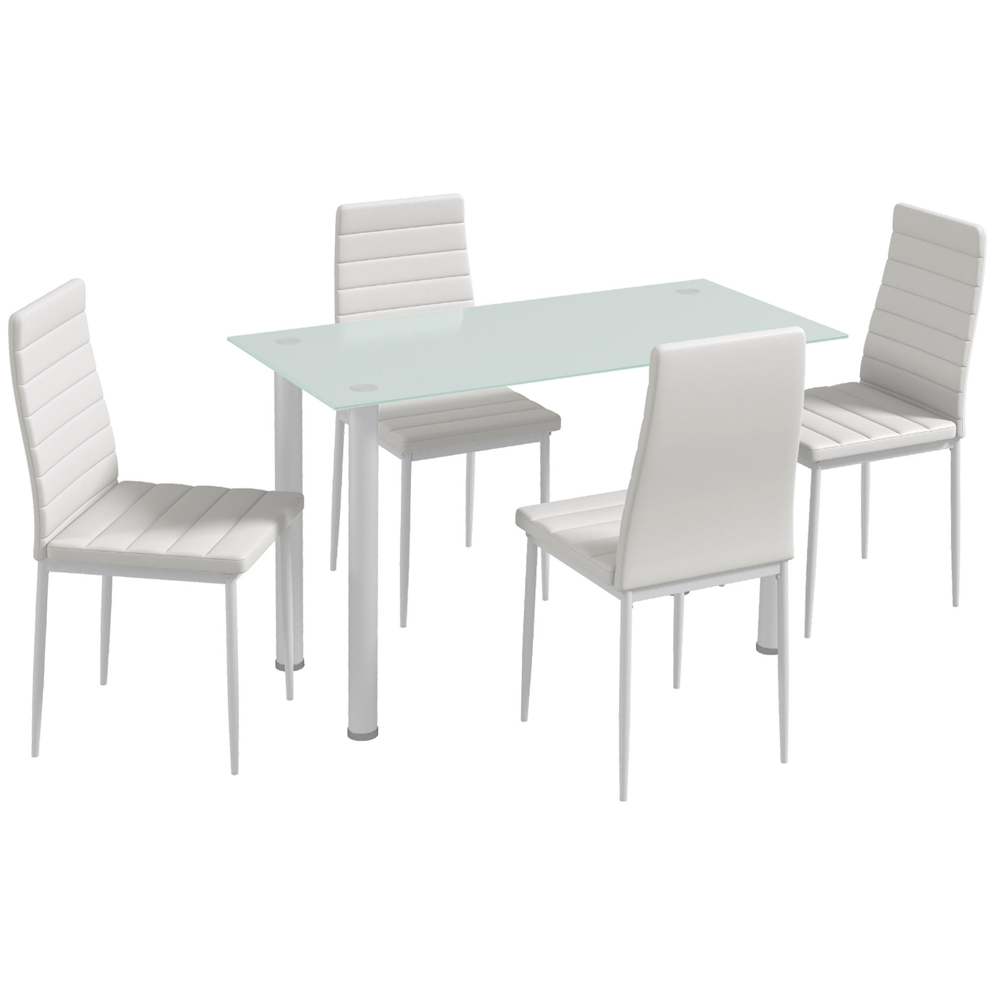 5-TLG. Essgruppe, Esstisch mit 4 Stühlen, Küchentisch mit Hartglasplatte Weiß - Weiß, Kunststoff (60/97/120cm) - HOMCOM