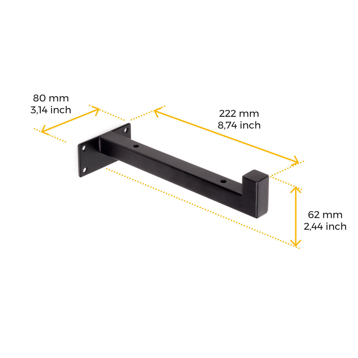 TRÄGER-SET für Regale in Holz Shelf mit Vierkantrohr, Stahl, Schwarz - Schwarz, Metall (11/5/24.5cm) - EMUCA