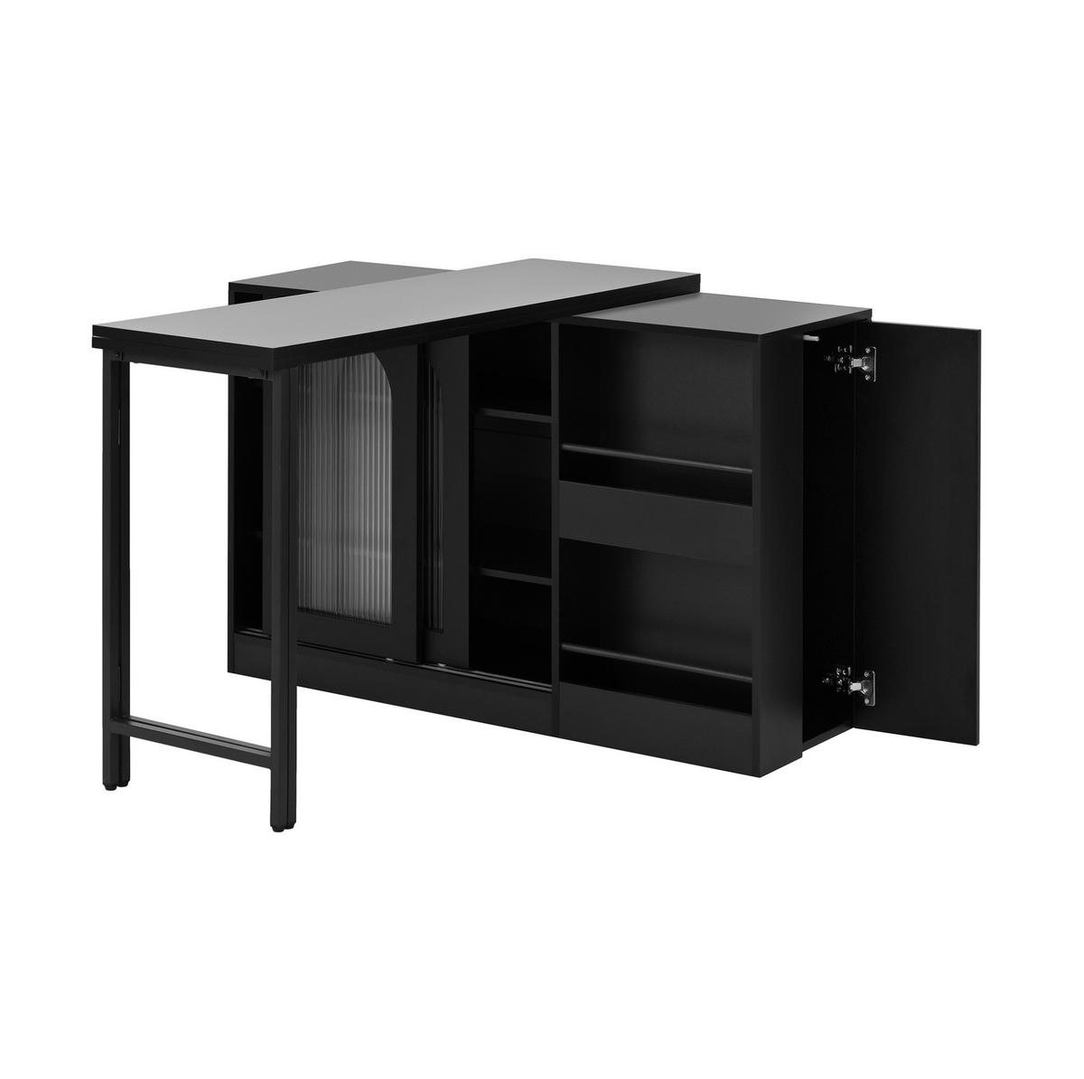 BAROVÝ stůl 121,5/40/76,7 cm s otočnou deskou 360° a úložným prostorem z MDF, Černá - černá, kompozitní dřevo (121.5/40/76.7cm) - Redom