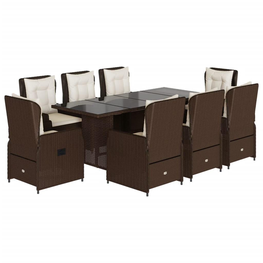 DINING-LOUNGESET mit Auflagen für 8 Personen, aus PE-Rattan, Braun, 9-teiliges Set - Braun, Kunststoff - vidaXL