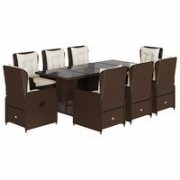 DINING-LOUNGESET mit Auflagen für 8 Personen, aus PE-Rattan, Braun, 9-teiliges Set - Braun, Kunststoff - vidaXL