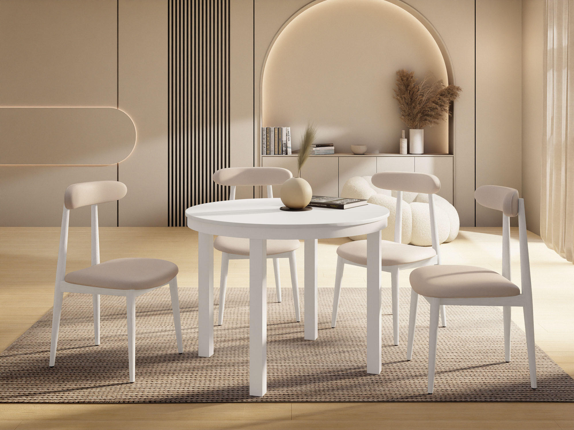 ESSTISCH Rowan Weiß runder ausziehbarer, Weiß 100-176/100/76 cm - Weiß, Holzwerkstoff/Metall (100/100/76cm) - WFL GROUP