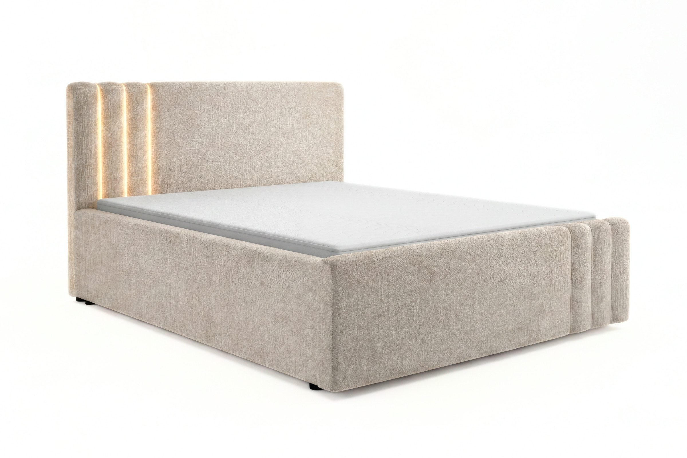POLSTERBETT JASMIN 180/200 cm in Chenille Beige mit Bettkasten und LED - Beige, Holz/Holzwerkstoff (180/200cm) - Deine Möbel 24