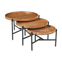 COUCHTISCH-SET - Akazienholz & schwarzes Metall - Holzfarben hell - ELORA - Naturfarben, Holz (75/75/45cm) - Vente-Unique