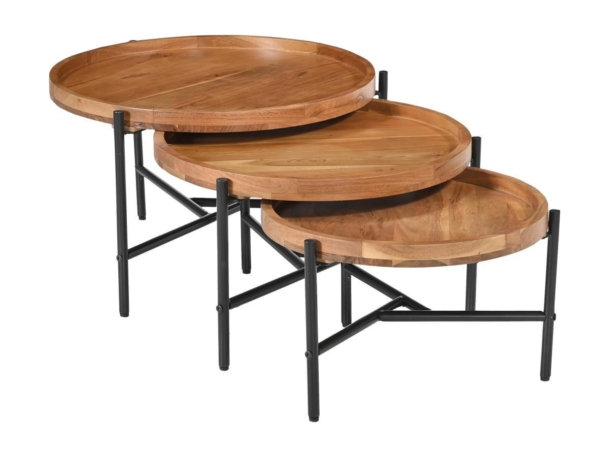 COUCHTISCH-SET - Akazienholz & schwarzes Metall - Holzfarben hell - ELORA - Naturfarben, Holz (75/75/45cm) - Vente-Unique