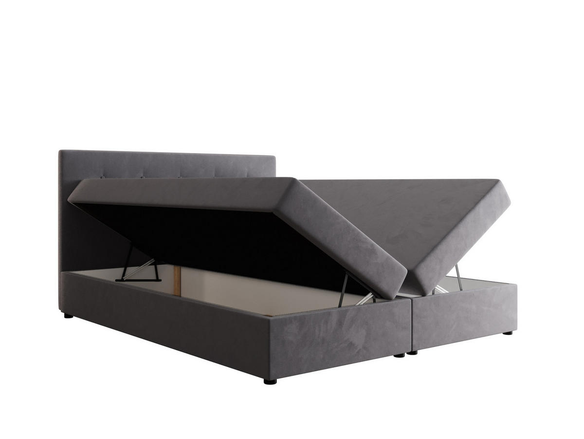 BOXBETT FADO 22 mit Matratze H3, Bonell und Topper 180x200 Itaka 50 - Hellgrau, Holz/Textil (180/200cm) - Bedante