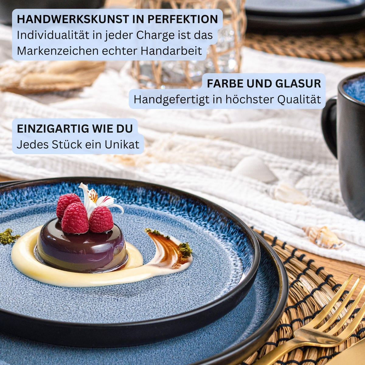 DESSERTTELLER SET ARUBA - 6 teilig aus Steingut - Blau, Keramik (15.5cm) - Sänger