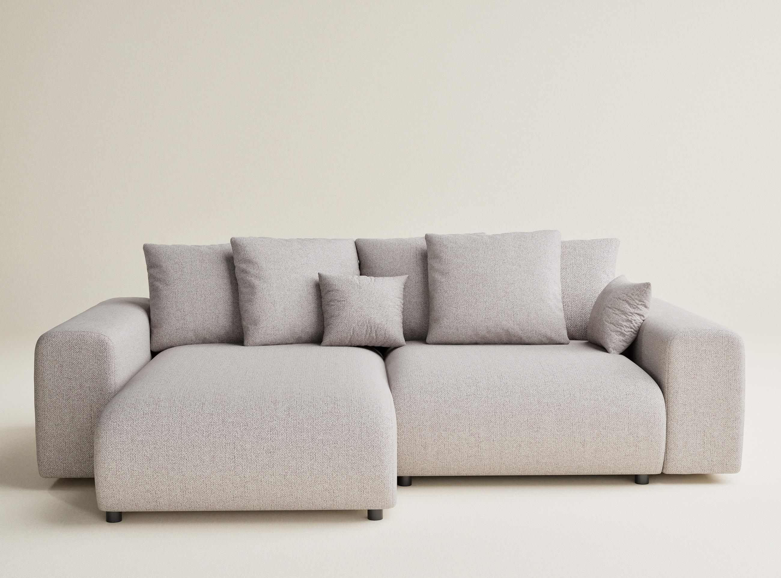ECKSOFA MIT SCHLAFFUNKTION Solo Beige Webstoff - Beige/Schwarz, Holz/Holzwerkstoff (255/168cm) - Maison de Reve