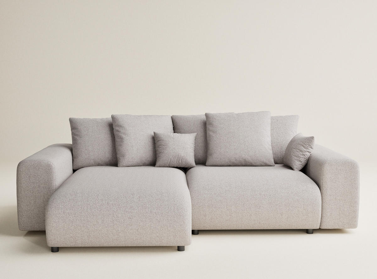 ECKSOFA MIT SCHLAFFUNKTION Solo Beige Webstoff - Beige/Schwarz, Holz/Holzwerkstoff (255/168cm) - Maison de Reve