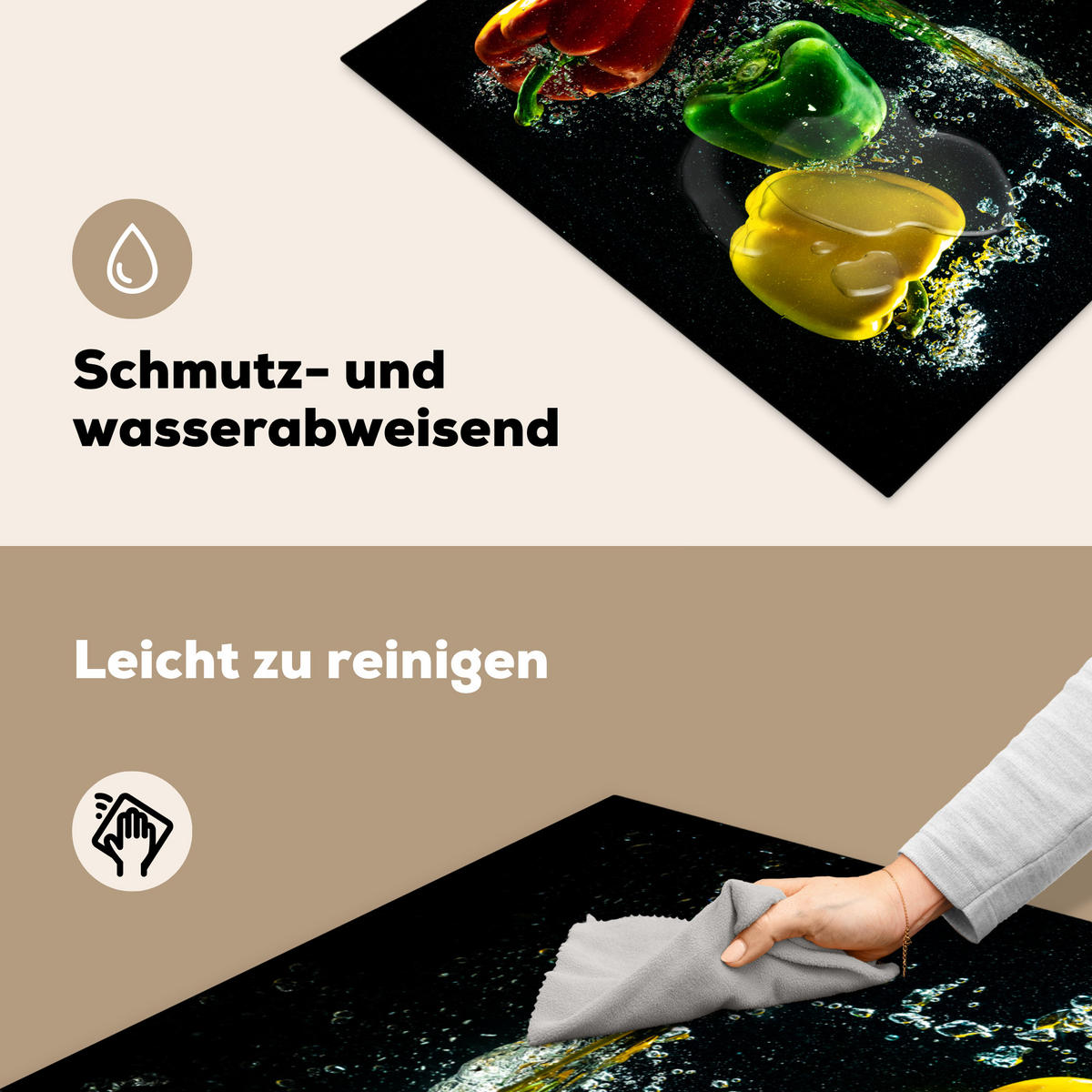 HERDABDECKPLATTE Paprika - Gemüse - Wasser - Schwarz - Rot - Grün - Gelb Induktionsmatte 77x59 cm - Multicolor, Kunststoff (77/59/0.2cm) - MuchoWow