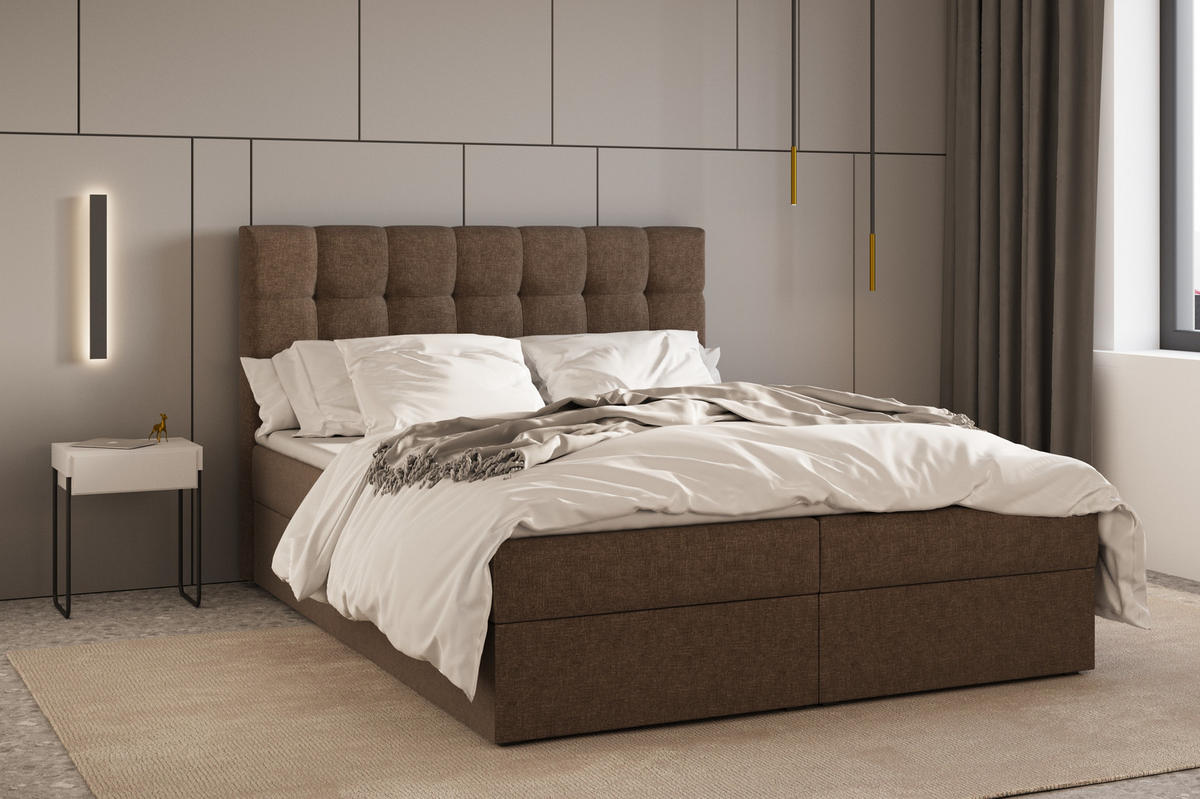 BOXBETT - Bett 05 OSLO - Hugo - 180x200 cm - mit Bettkasten und Waschbarem Topper - Braun, Holz (180/200cm) - ROYAL24_MARKT