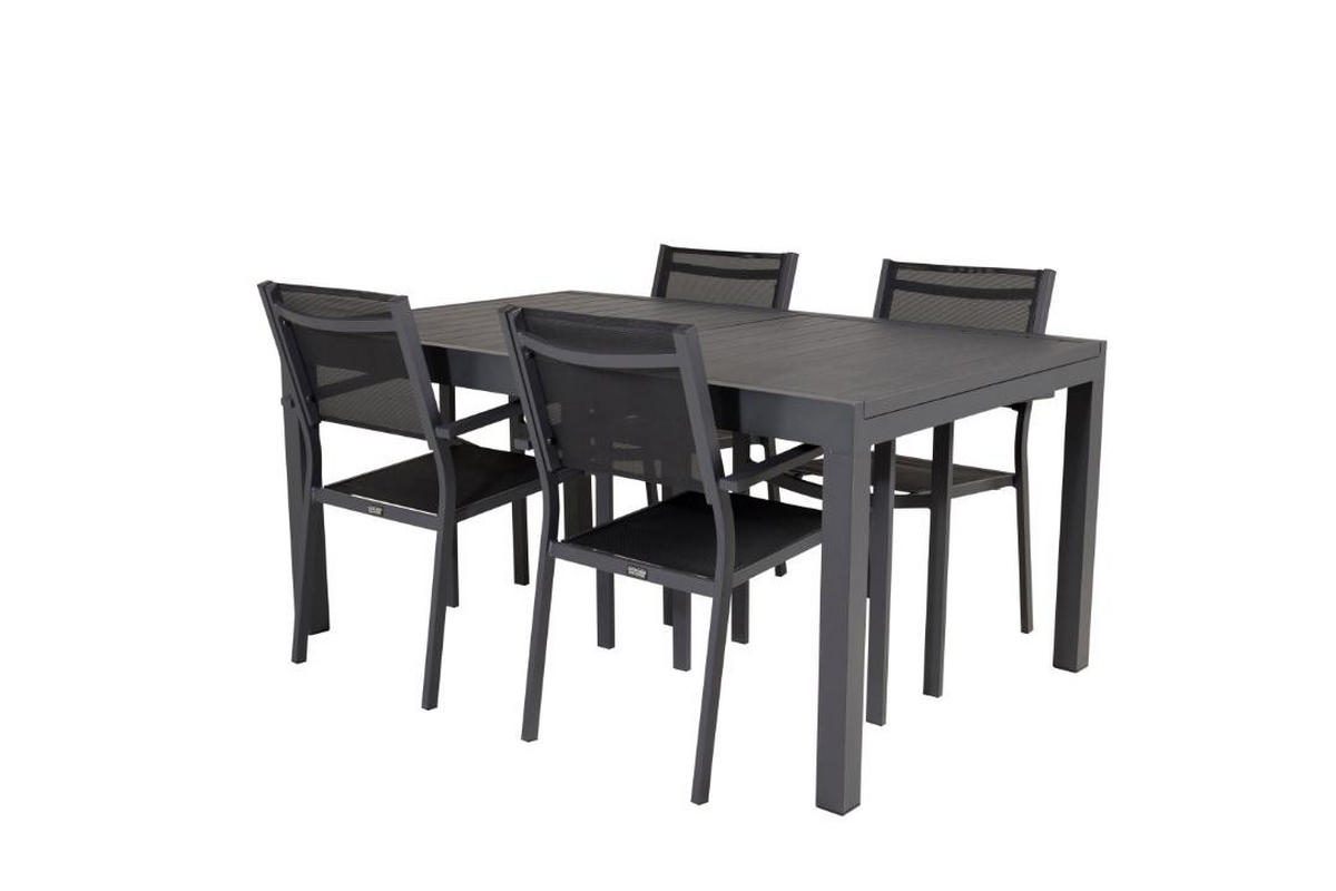 GARTENSET, Marbella, Tisch Schwarz, Metall, 100 x 160 x 75 cm, 5-teilig - Schwarz, Metall - ebuy24