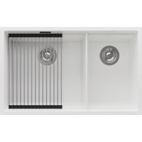 SPÜLBECKEN Praga Slim Duo, 2-er set Weiß 76/47 cm 2 Becken + Ablauf-Set + Aufrollbare Abtropffläche ab 80er Unterschrank - Chromfarben/Weiß, Kunststoff (76/20/47cm) - Primagran