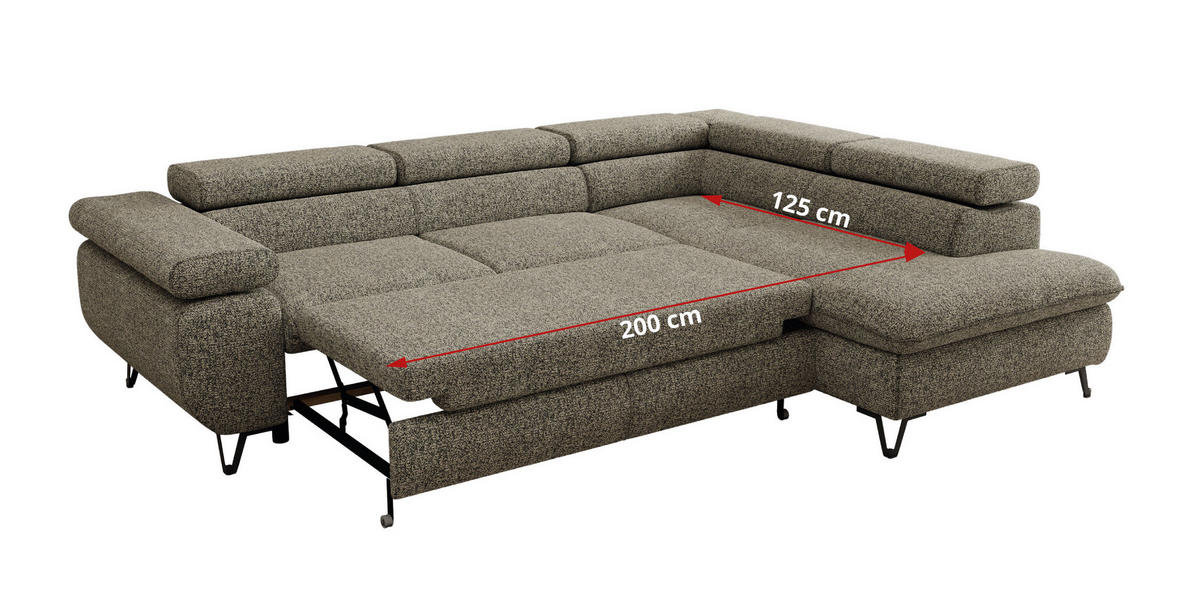 ECKSOFA PABLO L Grau Struktur - Links Seite mit T25 Topper - Schwarz/Grau, Textil/Metall (208/273cm) - MKS