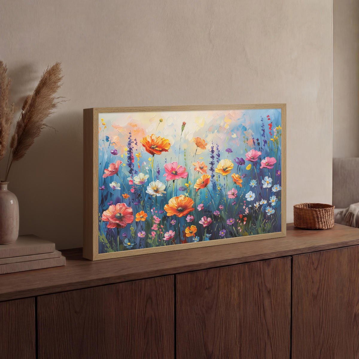 NÁSTĚNNÁ LAMPA S AKUMULÁTOREM Květiny - Příroda - Akvarel - Umění 60x40 cm - různobarevná, kompozitní dřevo (60/40/8cm) - OnlyWow