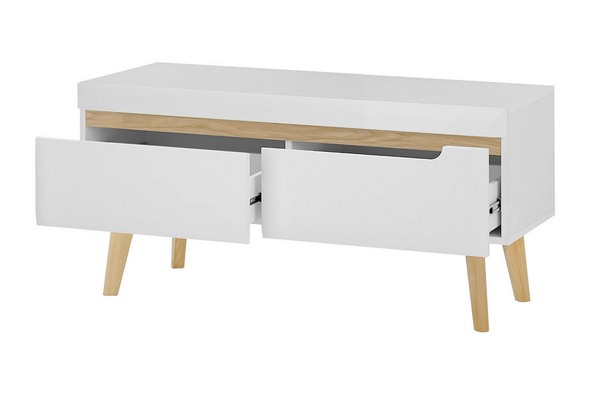 WOHNWAND 3-teilig weiß matt, Eiche, skandinavisch 234 cm, Wohnkombination mit Soft-Close - Eichefarben/Weiß, Eichenholz/Holz (234/170/40cm) - Furn.Design