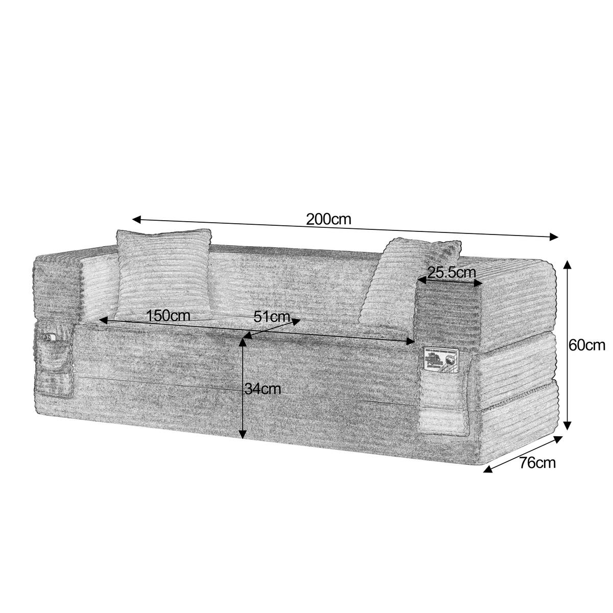 SCHLAFSOFA DE-34899 quadratisch mit Bettfunktion Grün - Grün, Textil (200/60/76cm) - ComfortXL
