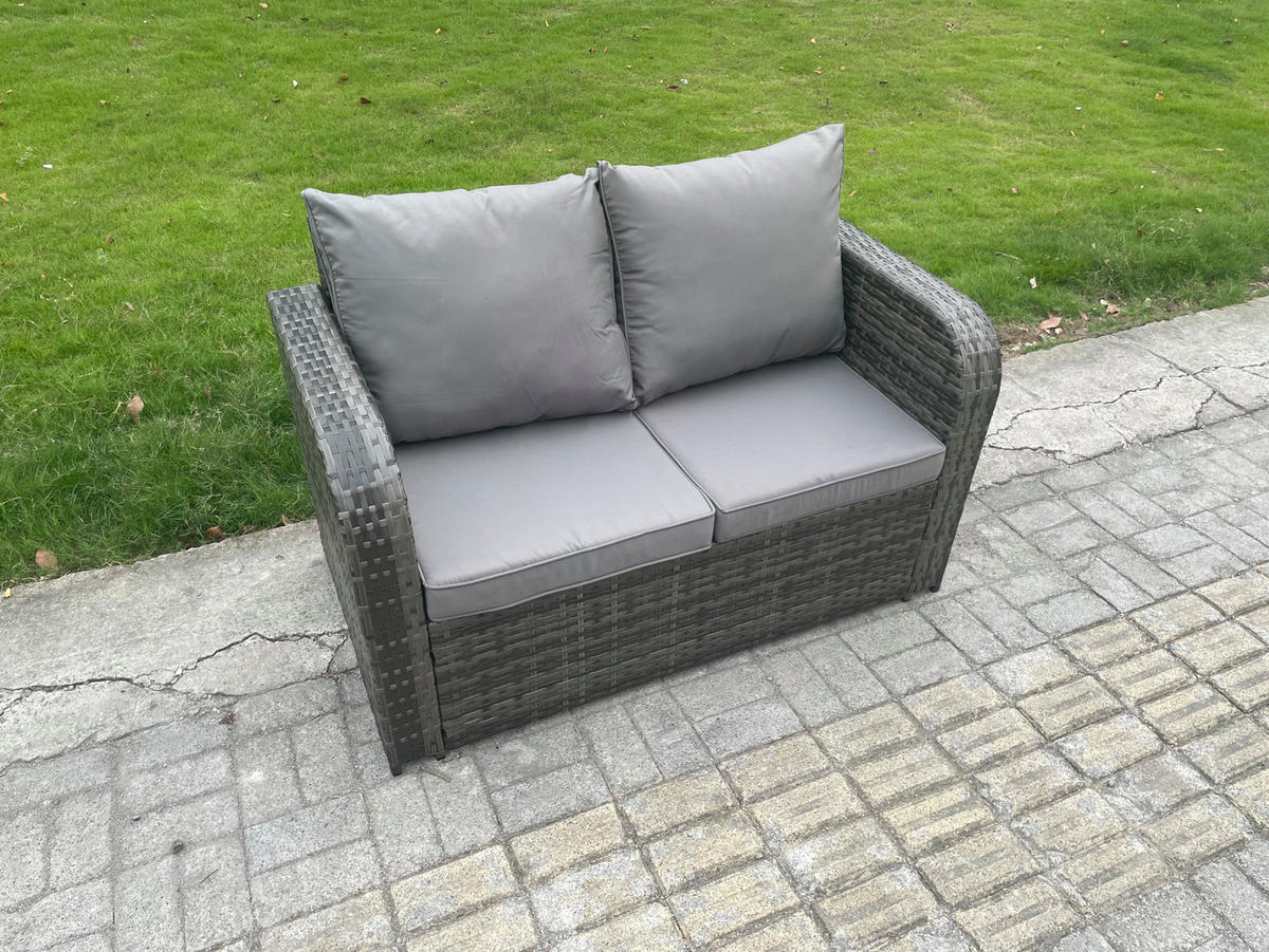 GARTENSOFA SET mit rechteckigem COUCHTISCH Polyrattan 5-Sitzer Dunkelgrau - Dunkelgrau/Grau, Glas/Kunststoff - Fimous