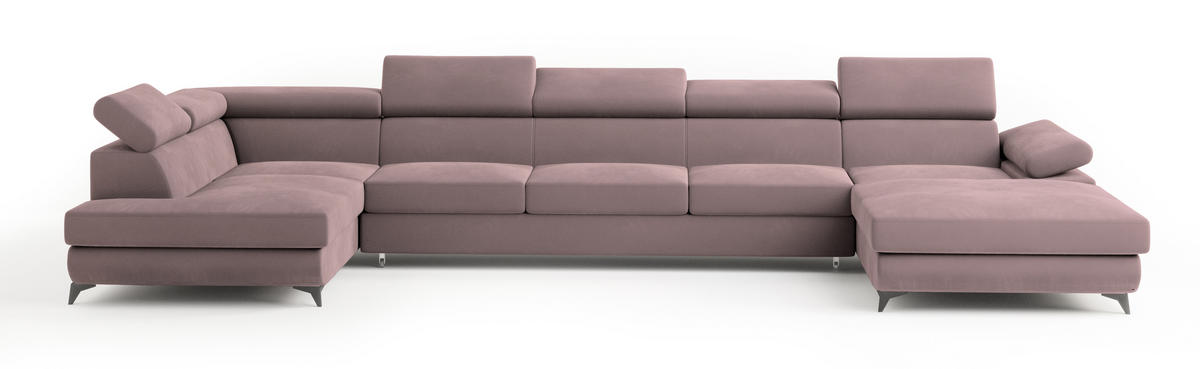 WOHNLANDSCHAFT MONTIVA Lila Velours-Stoff mit Schlaffunktion - Lila, Holz (410/89/190cm) - MASSENO