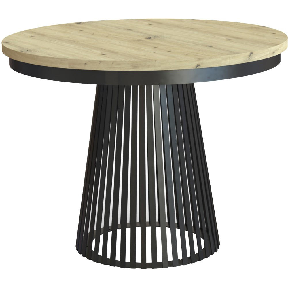 ESSTISCH Lumi, Runder, mit Metallbeinen, eiche Artisan+Schwarz - Schwarz/Eiche Artisan, Holzwerkstoff/Metall (100/100/77cm) - Beautysofa