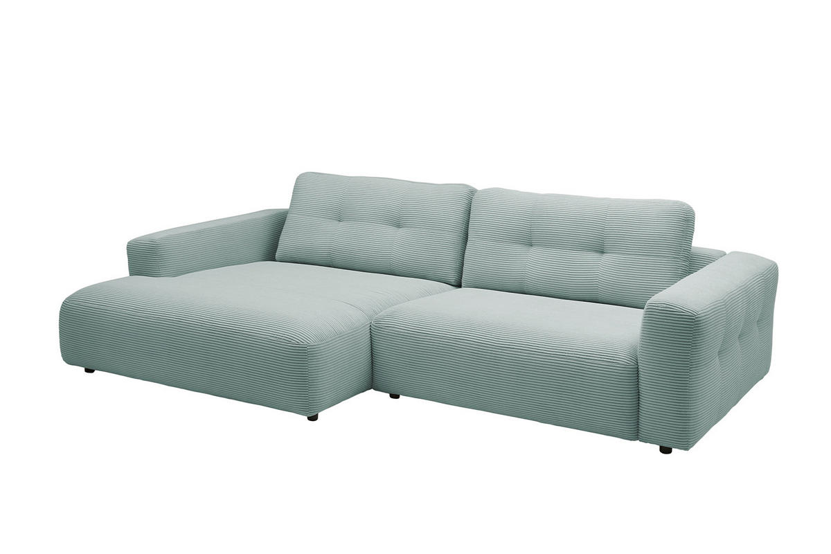 ECKSOFA XL MIKA Hellblau Cord - Schwarz/Hellblau, Kunststoff/Textil (296/167cm) - KAWOLA