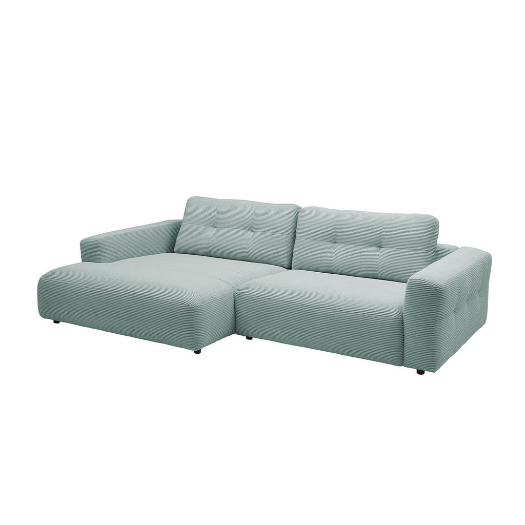 Thumbnail - Kawola Ecksofa, Hellblau, Schwarz, Textil, Echtholz, 3-Sitzer, Füllung: Kaltschaum, Ottomane links, L-Form, 276x167 cm, ...
