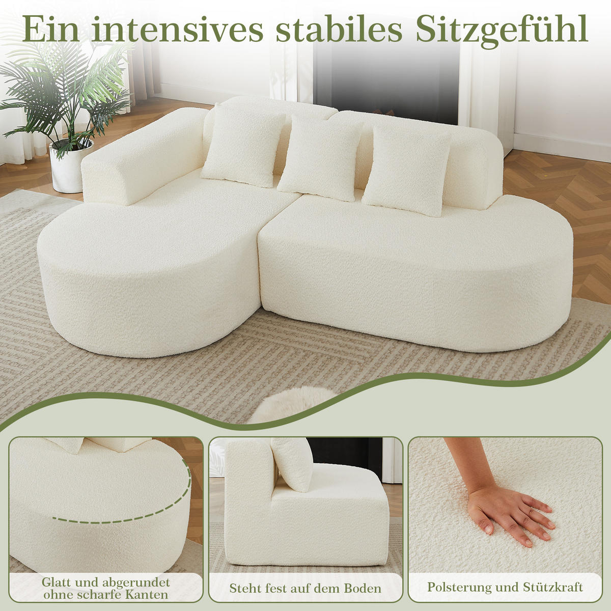 ECKSOFA 222/157/73 cm Beige Chenille mit 3 Kissen (Linke Seite) - Beige, Textil (157/222cm) - Oxeza