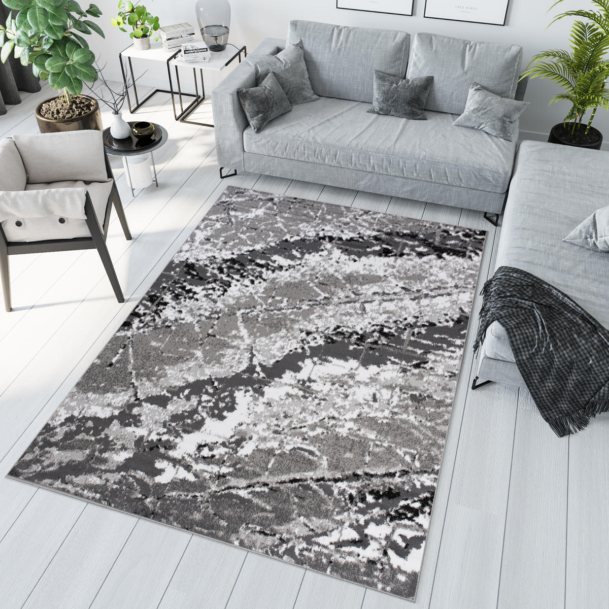 TEPPICH MAYA Grau Meliert Streifen Splash 130/190 cm - Grau, Textil (130/190cm) - Tapiso