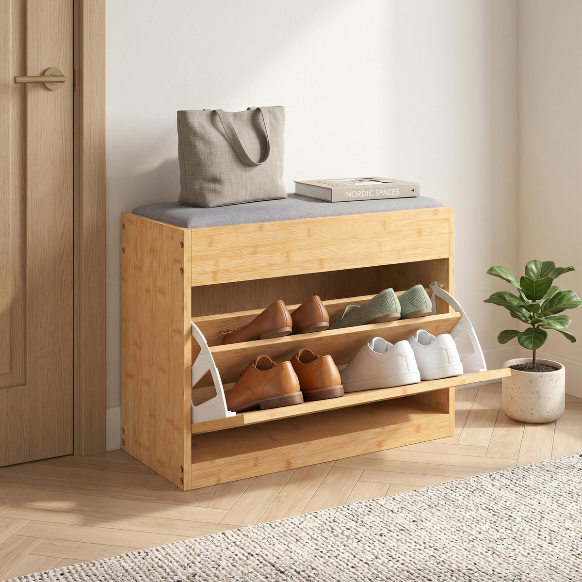 SCHUHBANK Naturfarben 63/29/48 cm - Naturfarben, Holz (63/48/29cm) - PANGIVO