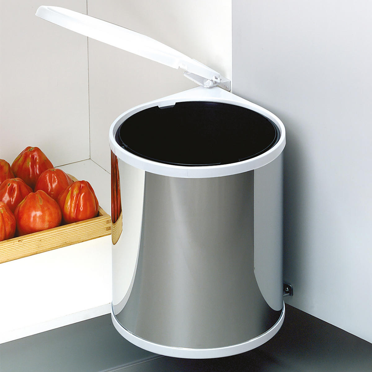 RECYCLINGBEHÄLTER zur Befestigung an der Möbeltür, 1 ausziehbarer Recycling-Behälter, 13 Liter, Kunststoff und Edelstahl - Edelstahlfarben, Kunststoff (29/36cm) - EMUCA