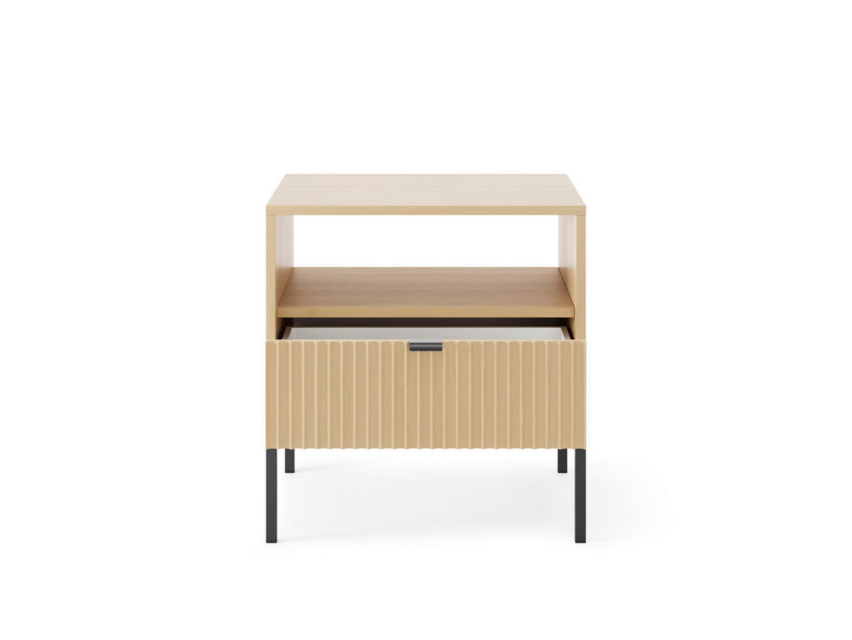 MODERNES Geriffelter Nachttisch KIOTO SN1SZ (Eiche Vicenza, Schwarzes Gestell, Vollauszug) - Eichefarben/Schwarz, Holz/Holzwerkstoff (54/56/39cm) - Ravio