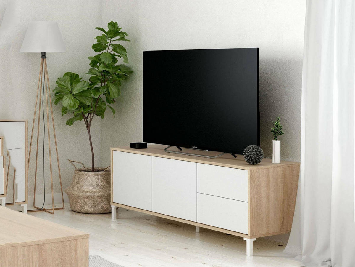 FERNSEHSCHRANK Eiche, Weiß 41/130/47 cm - Wildeiche/Weiß, Holzwerkstoff (130/47/41cm) - DMORA