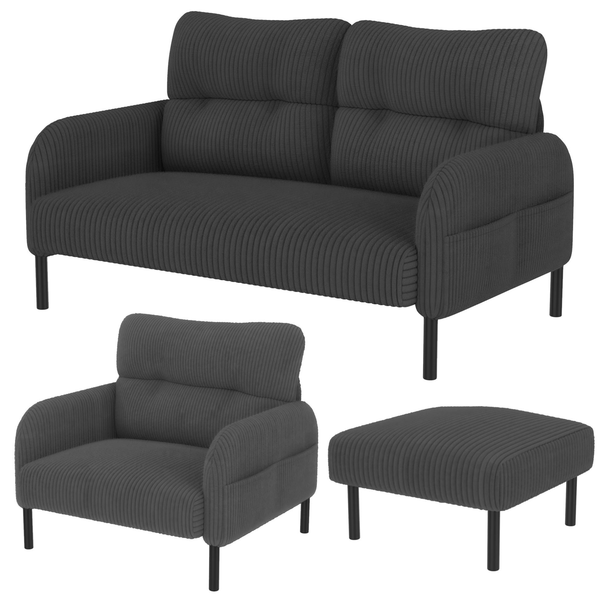 SOFASET modular 120 x 75 x 79 cm Cord Gray 3-tlg. - Grau, Kunststoff (75/79/120cm) - Meubliv