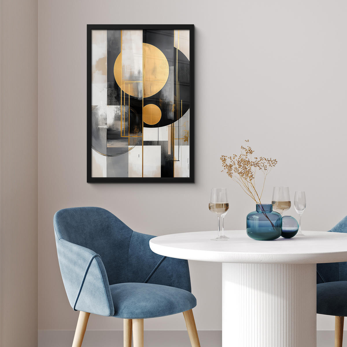 GERAHMTES BILD Abstrakt - Gold - Silber - Formen - Ästhetisch - Modern 40x60 cm - Goldfarben, Papier (40/60cm) - MuchoWow