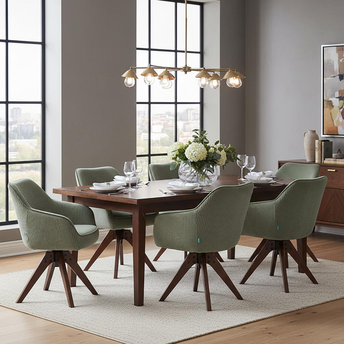 ARMLEHNSTUHL Mika-Finn 2er-Set - Nussbaumfarben/Grün, Eichenholz/Holz (60/82/61cm) - DUBI Möbel