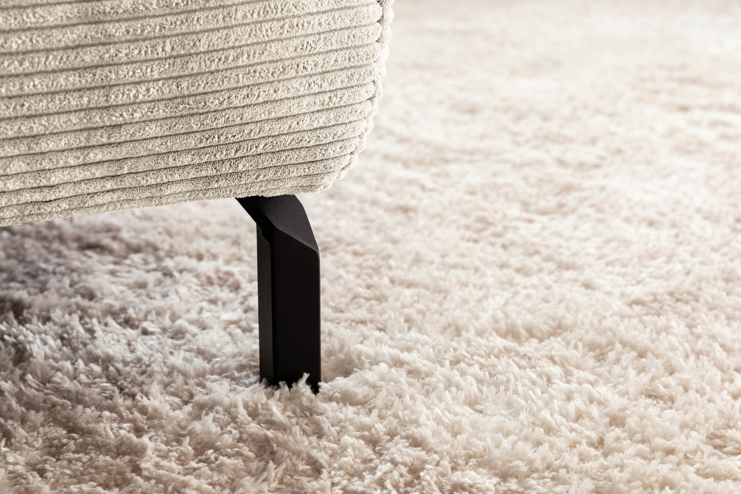 ECKSOFA DELIA Cremeweiß Cord - Creme/Schwarz, Textil/Metall (312/219cm) - KAWOLA